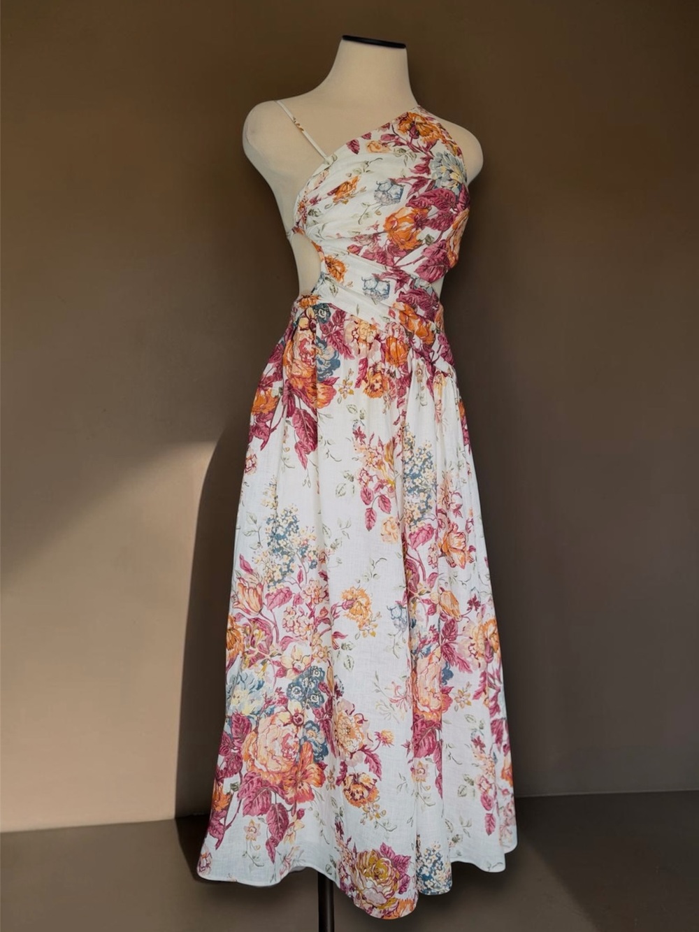 Zimmermann Pattie Asymmetric Cut Out Linen Floral Print Dress